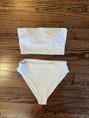 White Bandeau High-Waist Bikini Set